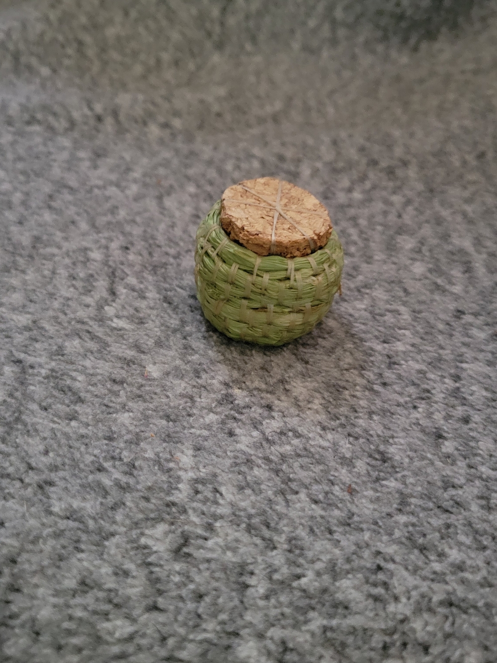 Handmade Miniature Raffia Basket 2x2" Decorative Basket with Cork Lid